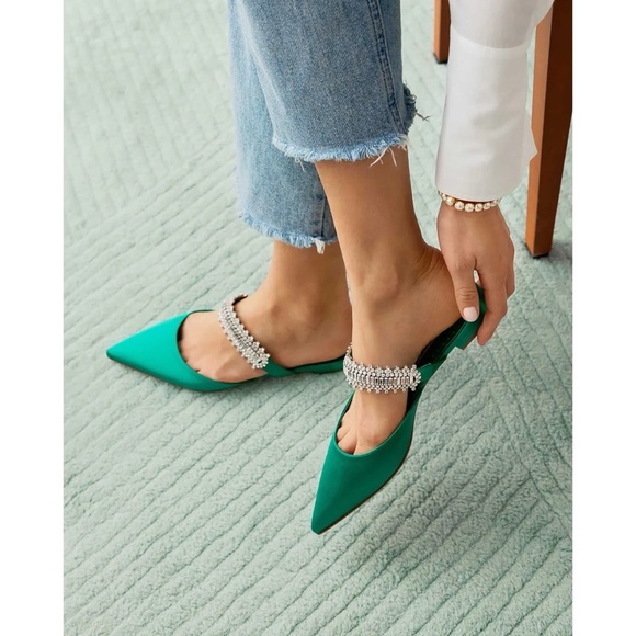 NEW MANOLO BLAHNIK Lutara Crystal-Band Satin Flat Ballerina Mules Flats 36​ - Picture 6 of 6